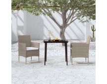 vidaXL 3 Piece Garden Dining Set with Cushions Beige and Black