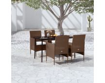 vidaXL 5 Piece Garden Dining Set with Cushions Brown and Black