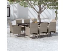 vidaXL 9 Piece Garden Dining Set with Cushions Beige and Black