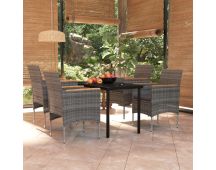 vidaXL 5 Piece Outdoor Dining Set with Cushions Grey and Black