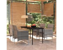 vidaXL 5 Piece Outdoor Dining Set with Cushions Grey and Black