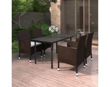 vidaXL 5 Piece Garden Dining Set Poly Rattan and Glass