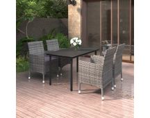 vidaXL 5 Piece Garden Dining Set Poly Rattan and Glass