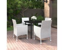 vidaXL 5 Piece Garden Dining Set Poly Rattan and Glass