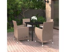 vidaXL 5 Piece Garden Dining Set with Cushions Poly Rattan and Black