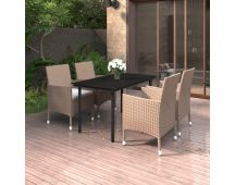 vidaXL 5 Piece Garden Dining Set with Cushions Poly Rattan and Glass