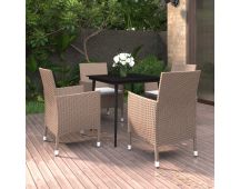 vidaXL 5 Piece Garden Dining Set with Cushions Poly Rattan and Glass