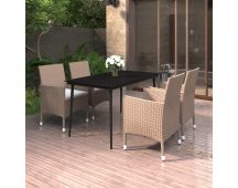 vidaXL 5 Piece Garden Dining Set with Cushions Poly Rattan and Glass