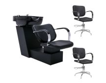 vidaXL Shampoo Backwash Unit with Salon Chairs Faux Leather