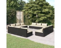 vidaXL 12 Piece Garden Lounge Set with Cushions Poly Rattan Black