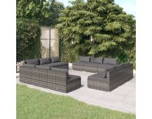 vidaXL 12 Piece Garden Lounge Set with Cushions Poly Rattan Grey