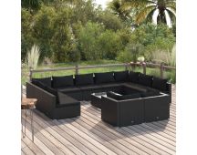 vidaXL 12 Piece Garden Lounge Set with Cushions Black Poly Rattan