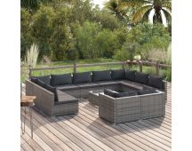 vidaXL 12 Piece Garden Lounge Set with Cushions Grey Poly Rattan