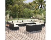 vidaXL 12 Piece Garden Lounge Set with Cushions Black Poly Rattan