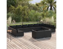 vidaXL 12 Piece Garden Lounge Set with Cushions Black Poly Rattan