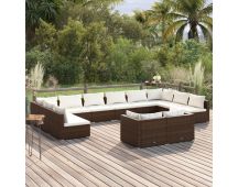 vidaXL 12 Piece Garden Lounge Set with Cushions Brown Poly Rattan