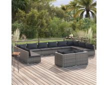 vidaXL 12 Piece Garden Lounge Set with Cushions Grey Poly Rattan