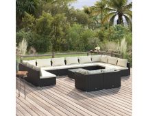 vidaXL 13 Piece Garden Lounge Set with Cushions Black Poly Rattan