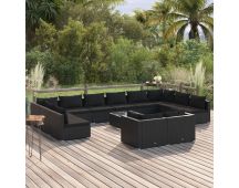 vidaXL 13 Piece Garden Lounge Set with Cushions Black Poly Rattan