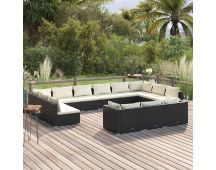 vidaXL 13 Piece Garden Lounge Set with Cushions Black Poly Rattan