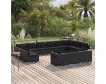 vidaXL 13 Piece Garden Lounge Set with Cushions Black Poly Rattan