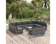 vidaXL 12 Piece Garden Lounge Set with Cushions Grey Poly Rattan