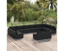 vidaXL 12 Piece Garden Lounge Set with Cushions Black Poly Rattan