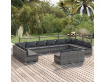 vidaXL 12 Piece Garden Lounge Set with Cushions Grey Poly Rattan