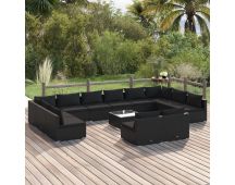 vidaXL 13 Piece Garden Lounge Set with Cushions Black Poly Rattan