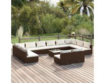 vidaXL 13 Piece Garden Lounge Set with Cushions Brown Poly Rattan