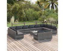 vidaXL 13 Piece Garden Lounge Set with Cushions Grey Poly Rattan