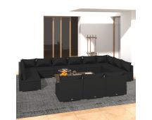 vidaXL 13 Piece Garden Lounge Set with Cushions Black Poly Rattan