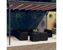 vidaXL 12 Piece Garden Lounge Set with Cushions Black Poly Rattan