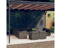 vidaXL 12 Piece Garden Lounge Set with Cushions Grey Poly Rattan