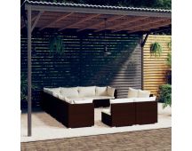 vidaXL 12 Piece Garden Lounge Set with Cushions Brown Poly Rattan