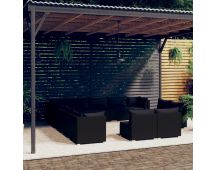 vidaXL 13 Piece Garden Lounge Set with Cushions Black Poly Rattan