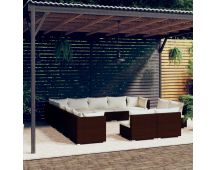 vidaXL 13 Piece Garden Lounge Set with Cushions Brown Poly Rattan