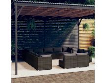 vidaXL 13 Piece Garden Lounge Set with Cushions Grey Poly Rattan