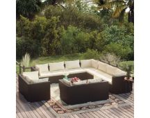 vidaXL 12 Piece Garden Lounge Set with Cushions Black Poly Rattan