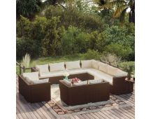 vidaXL 12 Piece Garden Lounge Set with Cushions Brown Poly Rattan