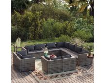 vidaXL 12 Piece Garden Lounge Set with Cushions Grey Poly Rattan