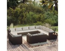 vidaXL 12 Piece Garden Lounge Set with Cushions Black Poly Rattan