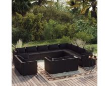 vidaXL 12 Piece Garden Lounge Set with Cushions Black Poly Rattan