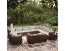 vidaXL 12 Piece Garden Lounge Set with Cushions Brown Poly Rattan