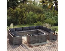 vidaXL 12 Piece Garden Lounge Set with Cushions Grey Poly Rattan