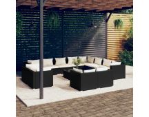 vidaXL 13 Piece Garden Lounge Set with Cushions Black Poly Rattan