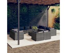 vidaXL 13 Piece Garden Lounge Set with Cushions Grey Poly Rattan