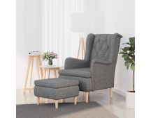 vidaXL Armchair with Stool Light Grey Fabric