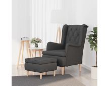 vidaXL Armchair with Stool Dark Grey Fabric