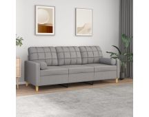 vidaXL 3-Seater Sofa with Pillows and Cushions Light Grey 180 cm Fabric